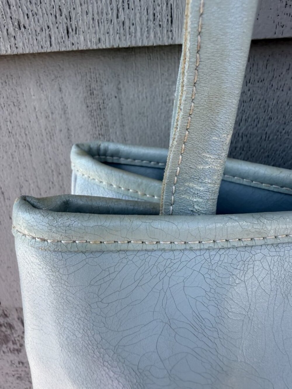 Vintage 90s Longchamp light blue leather double handle shoulder bag preppy - Picture 14 of 16